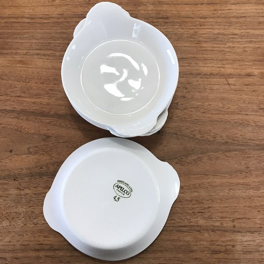 Set of 4 round #6 Eared Dishes Apilco Fine White French Porcelain Dishes